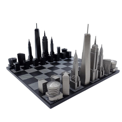 Ajedrez Skyline de Nueva York con grabado en acero inoxidable