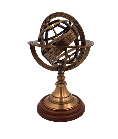 Astrolabio de latón de 21 cm con base de madera - Regalo personalizado para amantes de la astronomía en color dorado