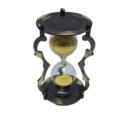 Elegante reloj de arena antiguo de latón 5 min con grabado