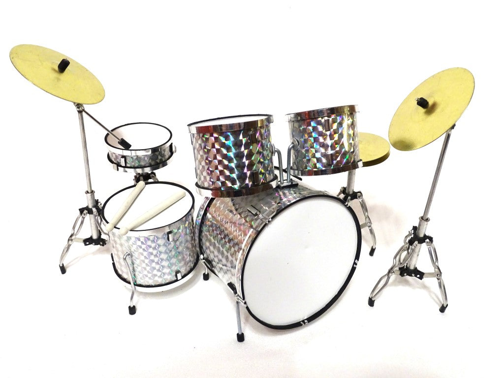 Mini batería coleccionable MDR-0039 en color plateado-cromado, escala 1:5, posibilidad de grabado personalizado, ideal para regalo, altura 15 cm, hecha de metal y plástico  