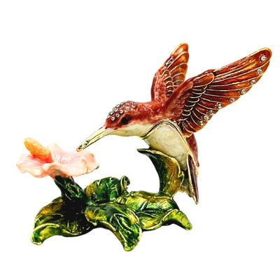 Exclusiva Caja Joyero Colibrí con Cristales, Grabado Personalizado, Metálica, 8x5.5x7 cm