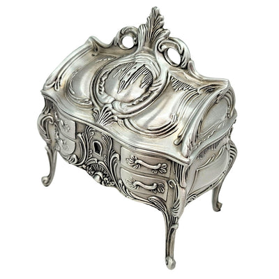 Caja de joyas metálica plateada retro 2056M con posibilidad de grabado - Regalo elegante para el Día de la Madre o cumpleaños, dimensiones 9,7 x 10 x 6,7 cm, estilo rococó con ornamentos florales