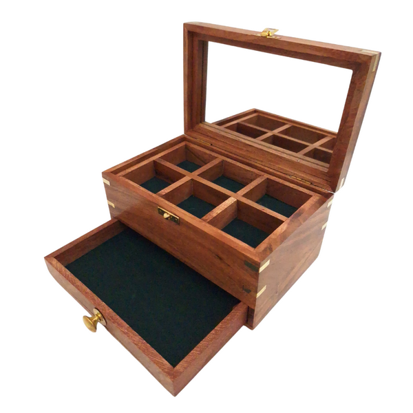 Elegante caja de madera para joyas con espejo y grabado personalizado
