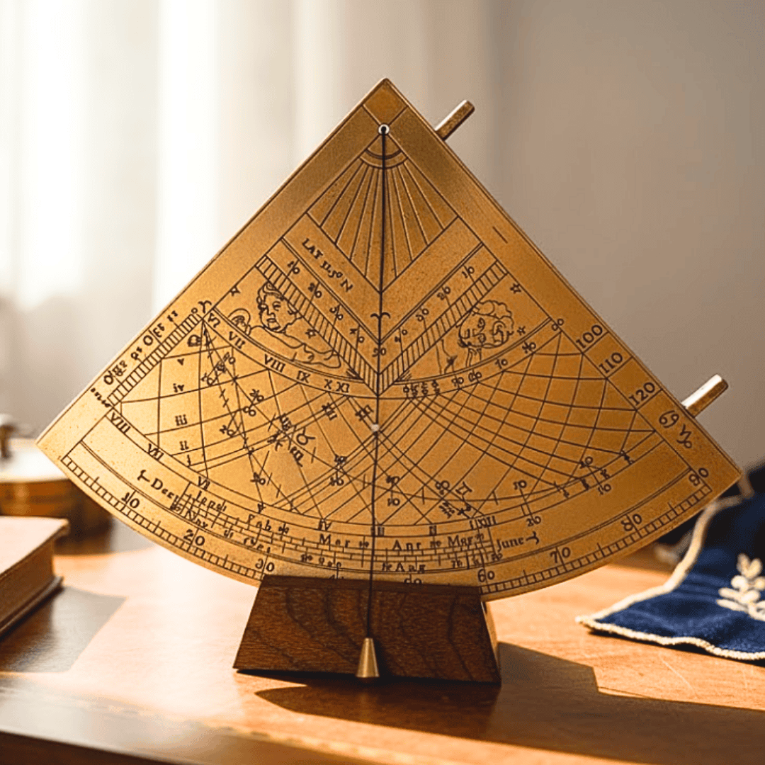 Cuadrante solar de latón Gunter H39 con base de madera, opción de personalización con grabado, regalo ideal para amantes de la astronomía, altura 17 cm, elegante embalaje para regalo