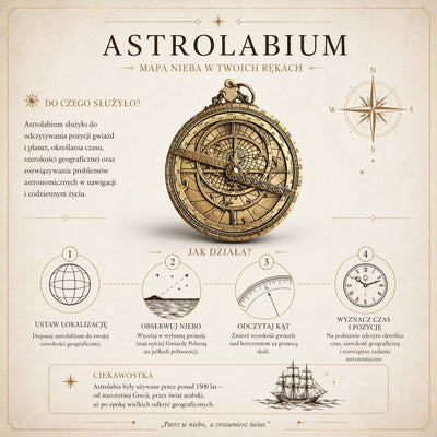 Astrolabio europeo H32 – réplica renacentista premium con posibilidad de personalización mediante grabado – regalo ideal con elegante pedestal de madera – altura 12 cm, hecho a mano con atención al detalle