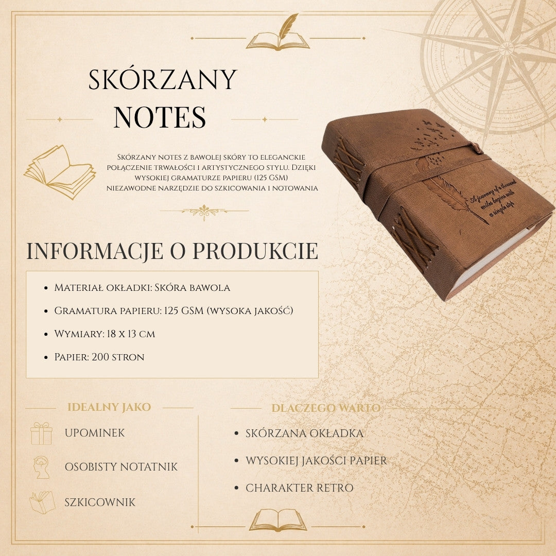 Cuaderno de cuero retro con inscripción, 200 páginas