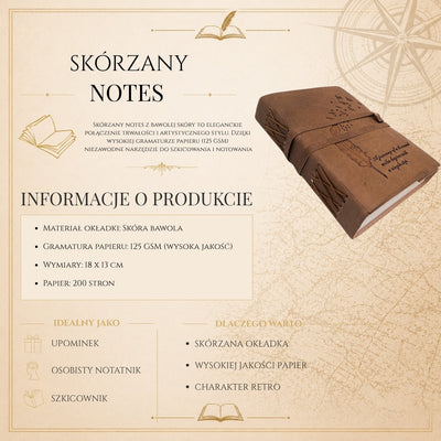 Cuaderno de cuero retro con inscripción, 200 páginas