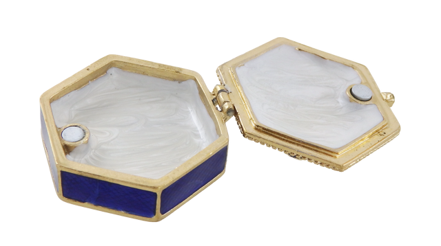 Elegante caja metálica de regalo con cristales B0035-08BL en colores azul marino y dorado con posibilidad de personalización con grabado