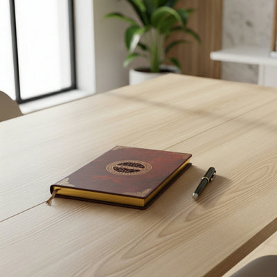 Elegante cuaderno A5 con cubierta de madera y grabado personalizado – diario de lujo para regalo con bordes dorados y papel de alta calidad en color marrón