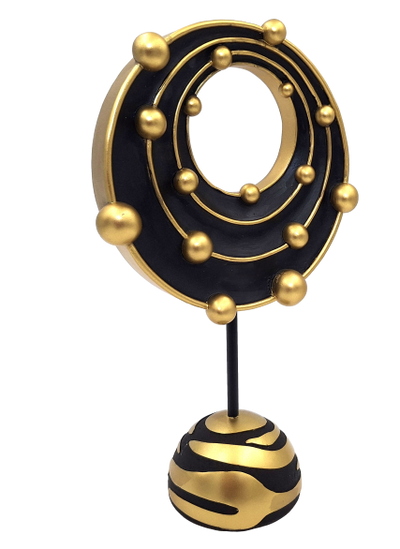 Gran figura decorativa sistema cósmico con posibilidad de personalización con grabado, ideal para regalo - altura 20,2 cm, dorado y negro, estilo moderno y glamour