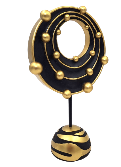 Gran figura decorativa sistema cósmico con posibilidad de personalización con grabado, ideal para regalo - altura 20,2 cm, dorado y negro, estilo moderno y glamour