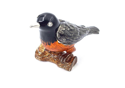 Caja metálica en forma de pajarito con cristales, personalizada con grabado, ideal para regalo - negra, plateada, marrón, naranja, dimensiones 5x6x5 cm, material: metal, esmalte, cristal
