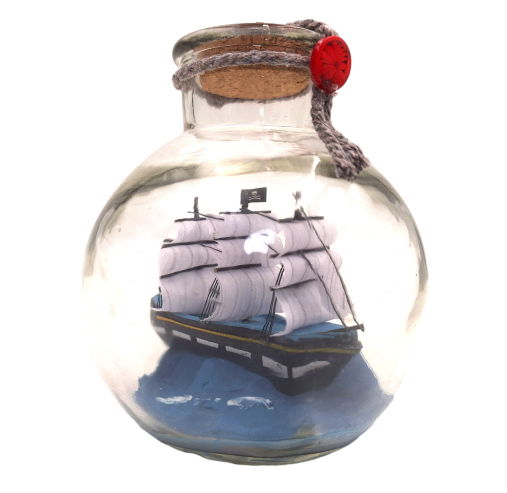 Miniatura de velero en botella con posibilidad de personalización con grabado – decoración náutica clásica para regalo, 10 x 10 x 11 cm