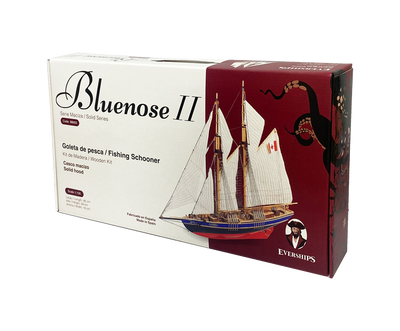 Modelo para ensamblar Bluenose II – bergantín de madera 38x31x6,5 cm con posibilidad de grabado personalizado – regalo ideal para navegantes, hecho con materiales naturales, nivel de dificultad: intermedio