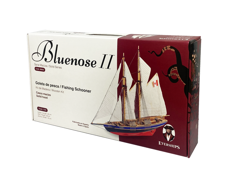 Modelo para ensamblar Bluenose II – bergantín de madera 38x31x6,5 cm con posibilidad de grabado personalizado – regalo ideal para navegantes, hecho con materiales naturales, nivel de dificultad: intermedio