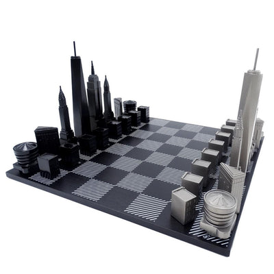 Ajedrez Skyline de Nueva York con grabado en acero inoxidable