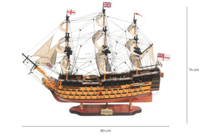 Modelo montado del velero HMS Victory de 80cm con posibilidad de personalización mediante grabado - Decoración exclusiva para regalo, hecho a mano con madera exótica, alta calidad y atención a los detalles
