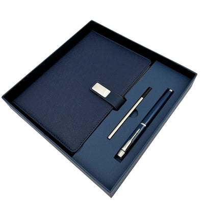 Cuaderno de Piel Azul Marino Elegante A5 con Bolígrafo y Grabado Personalizado en Caja de Regalo