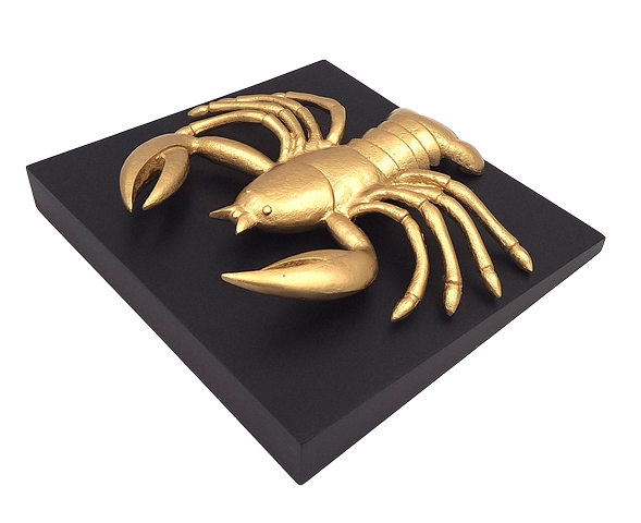 Figura decorativa dorada de Cáncer de aluminio con posibilidad de personalización mediante grabado - regalo elegante para cualquier ocasión, dimensiones 29 x 27,5 x 9 cm, base de madera negra