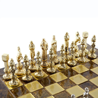 Ajedrez metálico exclusivo Renacimiento S9BRGS 36x36 cm dorado y plateado con posibilidad de grabado personalizado