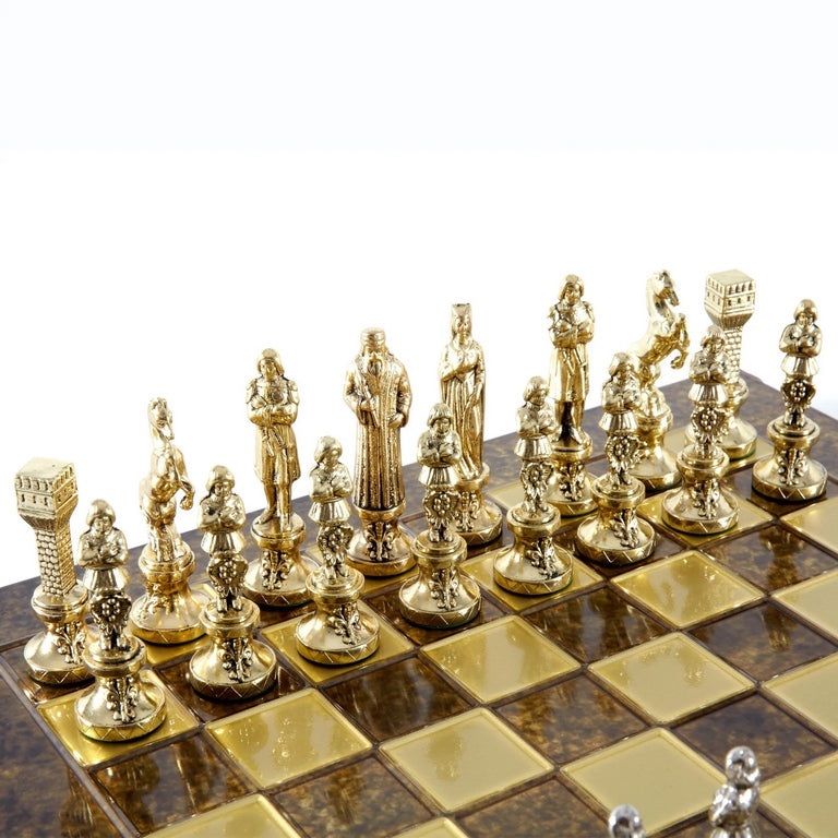 Ajedrez metálico exclusivo Renacimiento S9BRGS 36x36 cm dorado y plateado con posibilidad de grabado personalizado