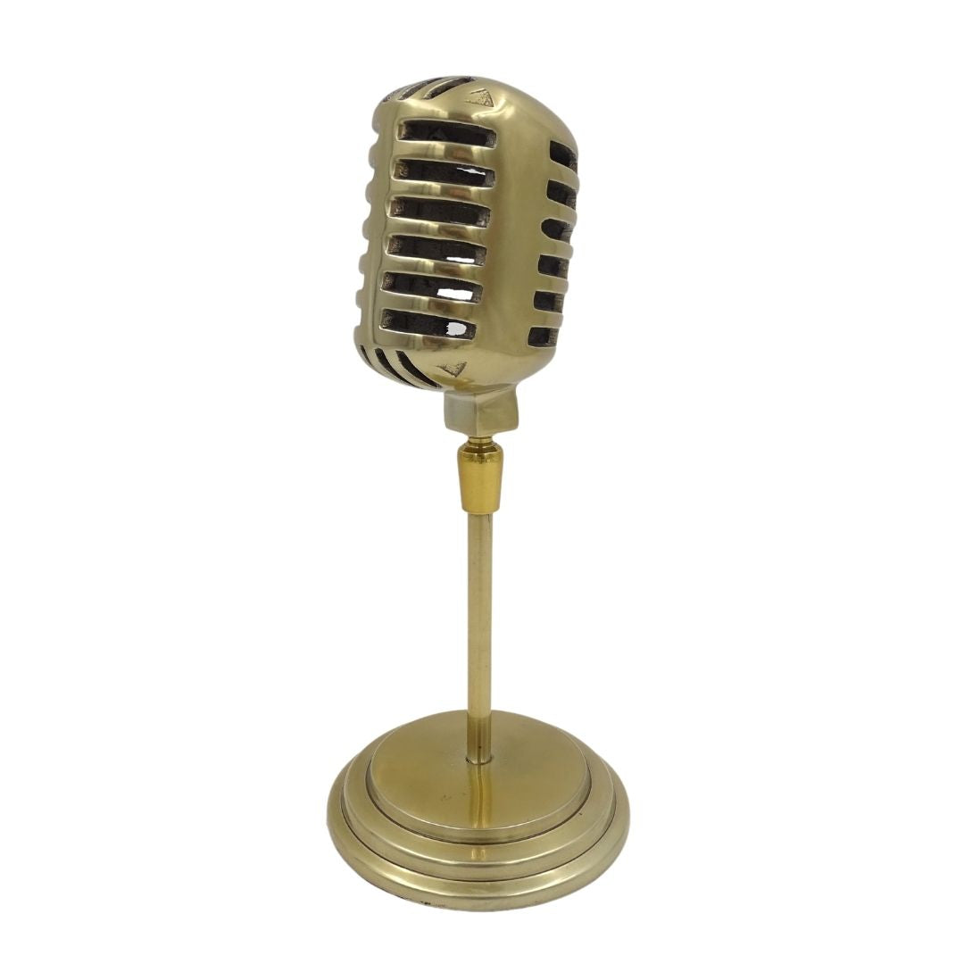 Estatuilla micrófono retro con opción de grabado personalizado, dorada, 25 cm