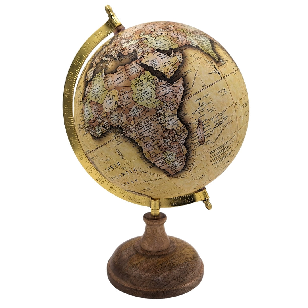 Globo decorativo retro elegante sobre base de madera de 32 cm con opción de personalización con grabado