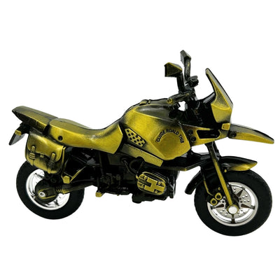Modelo de motocicleta metálica HJ1 en color verde oscuro con posibilidad de personalización mediante grabado