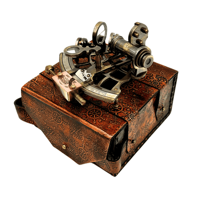 Sextante retro de latón en estuche de cuero - instrumento de navegación elegante con opción de grabado - regalo ideal para amantes de la navegación e historia - dimensiones 13x12x7 cm
