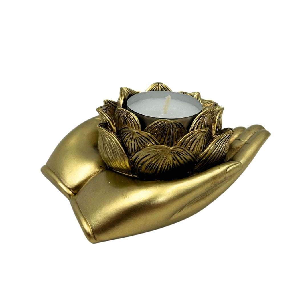 Candelabro dorado Glamour para tealight con opción de grabado personalizado – elegante elemento decorativo para interiores de 11,5 x 9,4 x 4,8 cm de polyresina