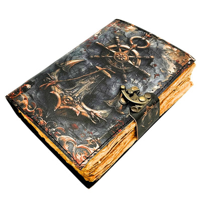 Cuaderno de Piel Retro Marinero de 200 páginas con posibilidad de personalización con grabado, ideal para regalo a artistas y viajeros, hecho de piel natural de cabra, color vintage, dimensiones 18 x 13 cm