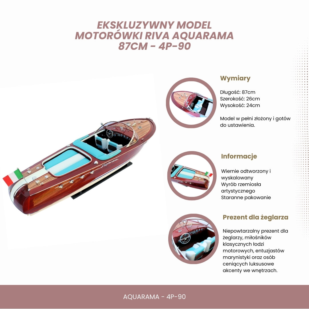 Modelo exclusivo de lancha motora Riva Aquarama de 87 cm con posibilidad de personalización con grabado