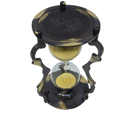Elegante reloj de arena antiguo de latón 5 min con grabado