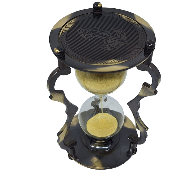 Elegante reloj de arena antiguo de latón 5 min con grabado