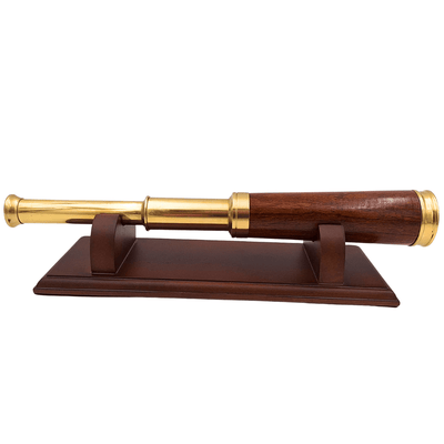 Catalejo de Latón y Madera con Posibilidad de Grabado Personalizado sobre Elegante Base de Madera