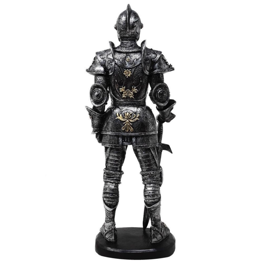Figura decorativa Caballero en armadura plateada 39 cm con opción de grabado personalizado  