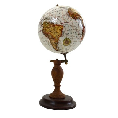 Globo terráqueo decorativo elegante sobre base de madera con posibilidad de personalización con grabado, 27 cm, marrón oscuro, ideal para regalo