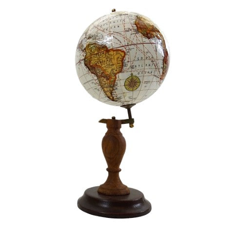 Globo terráqueo decorativo elegante sobre base de madera con posibilidad de personalización con grabado, 27 cm, marrón oscuro, ideal para regalo