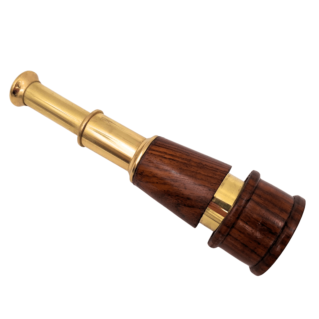 Catalejo Retro de Latón y Madera HT021 con Posibilidad de Grabado – Elegante Decoración para Regalo Estilo Vintage, Marinero, Longitud 18 cm