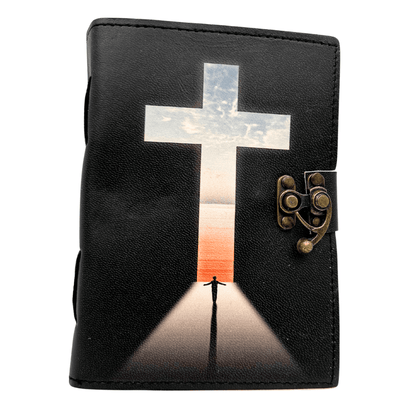 Cuaderno de cuero Cruz Religiosa Libro de Oraciones con grabado
