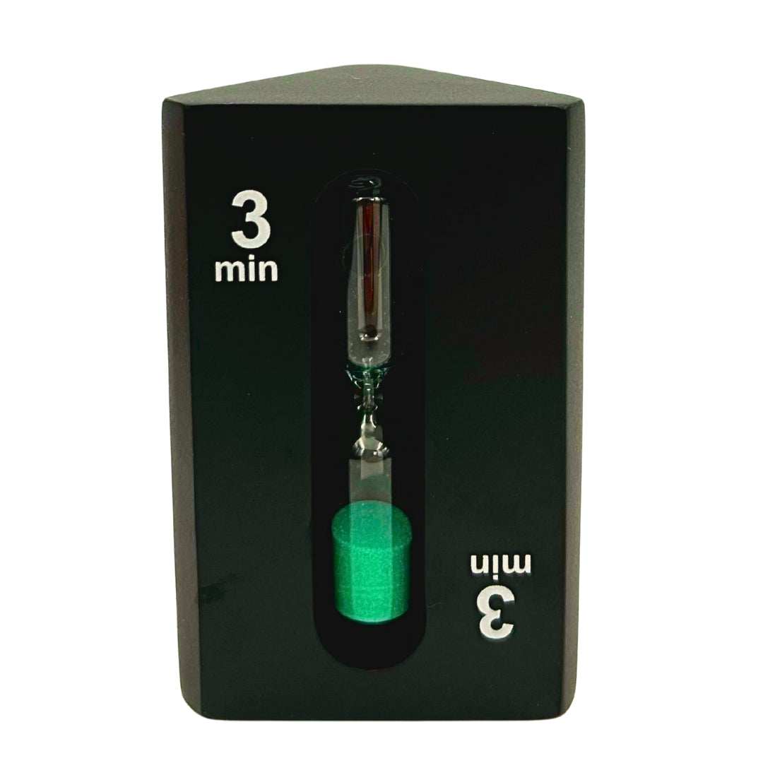 Reloj de arena triangular 1-3-5 minutos negro con posibilidad de grabado