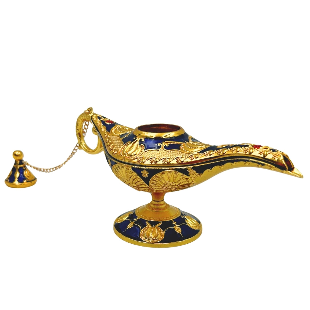 Lámpara de Aladino LABB con adornos metálicos en color dorado, azul marino oscuro, 22 x 7 x 11 cm