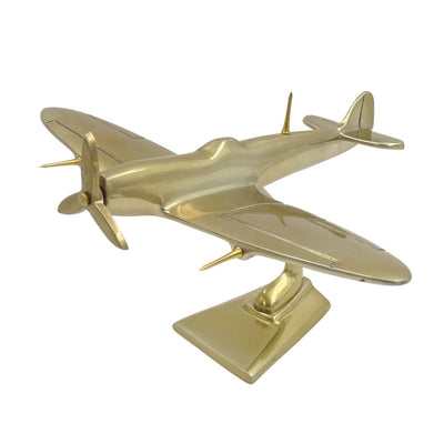 Modelo de caza Spitfire de aluminio en color dorado, con opción de grabado personalizado