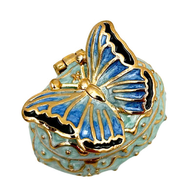 Exclusiva caja joyero mariposa con cristales, personalizada con grabado, blanco y dorado, altura 3,5 cm