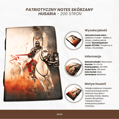 Cuaderno de cuero Diario Husaria Patriótico con grabado
