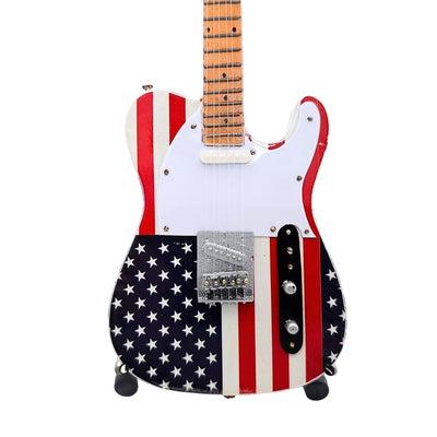 Mini guitarra coleccionable MGT-2639 estilo Bruce Springsteen con posibilidad de personalización con grabado, hecha a mano de caoba, regalo ideal para fan de la música, altura 27,5 cm