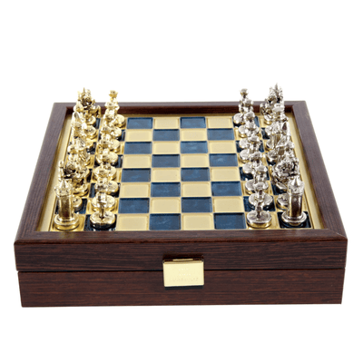 Elegante ajedrez premium de latón de 20x20cm, estilo bizantino, con grabado personalizado - Regalo ideal para ajedrecistas y amantes de la historia - Piezas hechas a mano con acabado dorado y plateado