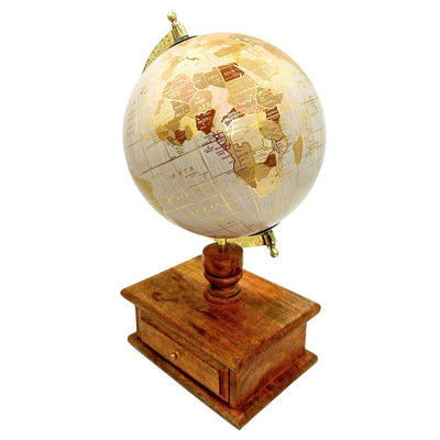 Globo de escritorio vintage elegante con base de madera y cajón