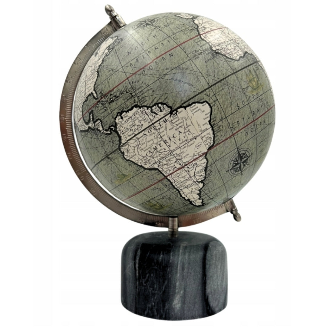 Globo decorativo sobre base de piedra de 30 cm con posibilidad de personalización con grabado - Regalo elegante en tonos grises y piedra negra