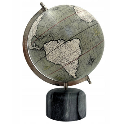 Globo decorativo sobre base de piedra de 30 cm con posibilidad de personalización con grabado - Regalo elegante en tonos grises y piedra negra